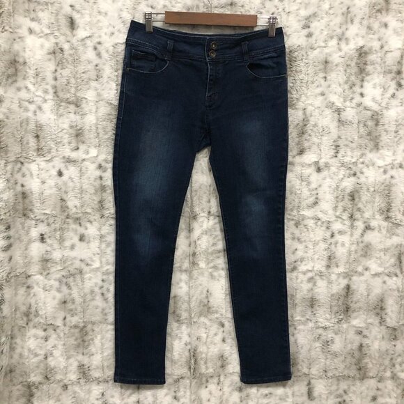 Genviet Women's 2 Button Dark Wash Mid Rise Blue Jeans Size 30 - Picture 1 of 9